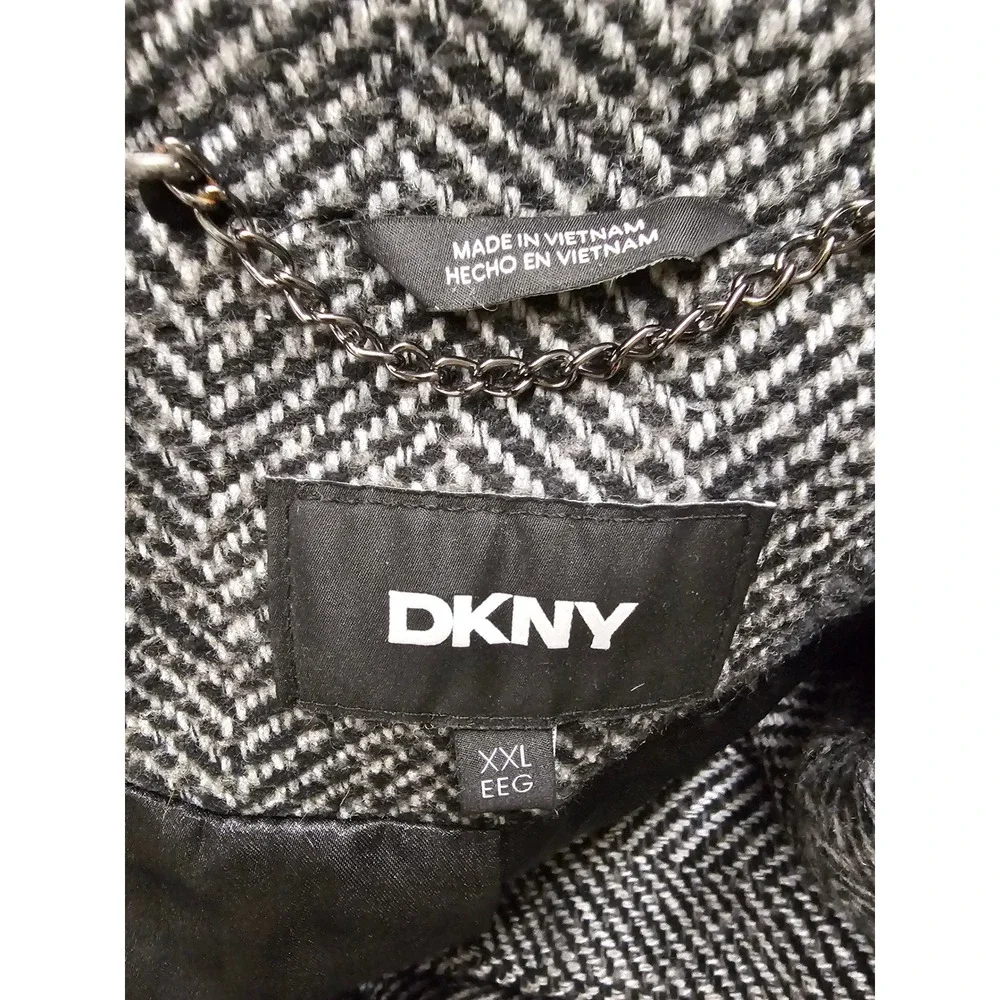DKNY Womens Herringbone Coat Black Polyester Blend Casual Size 2XL